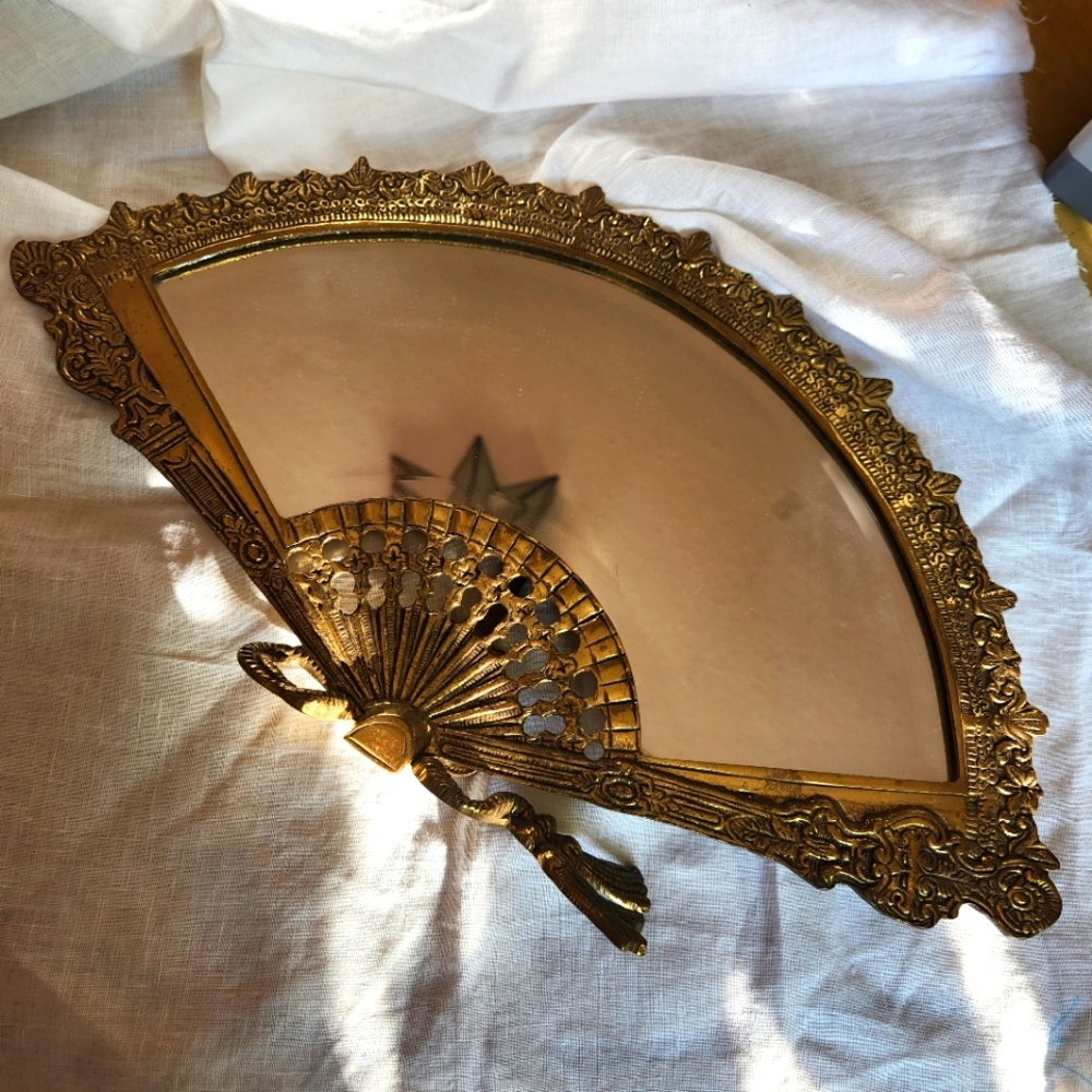 Antique Brass Mirror Fan
